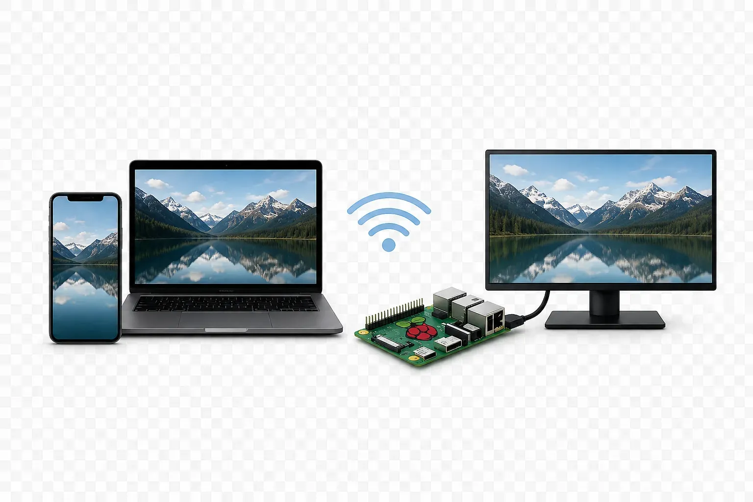mirror phone or laptop to Raspberry Pi wirelessly