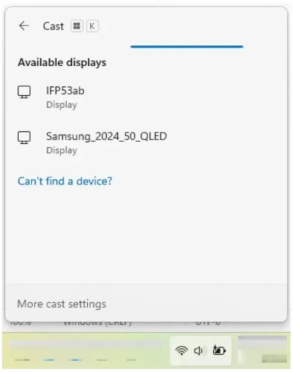 Cast menu on Windows PC