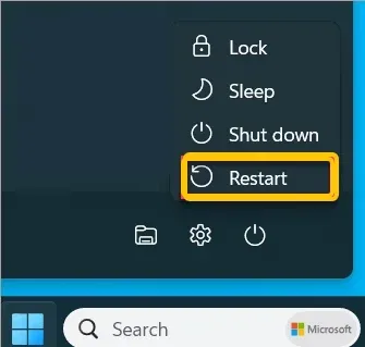Restart option on Windows PC