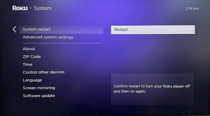 System Restart on Roku