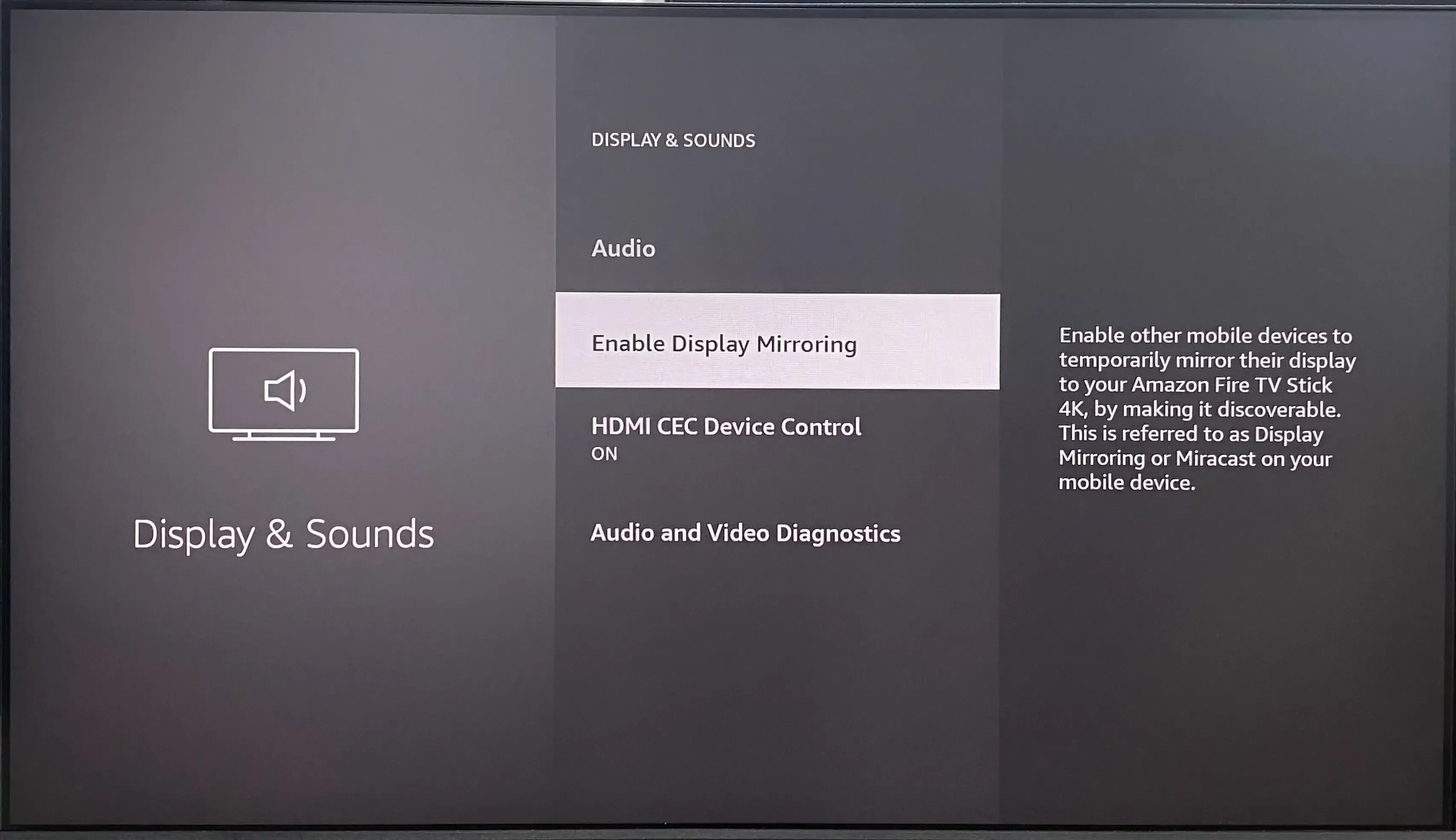 Enable Display Mirroring option on Fire TV