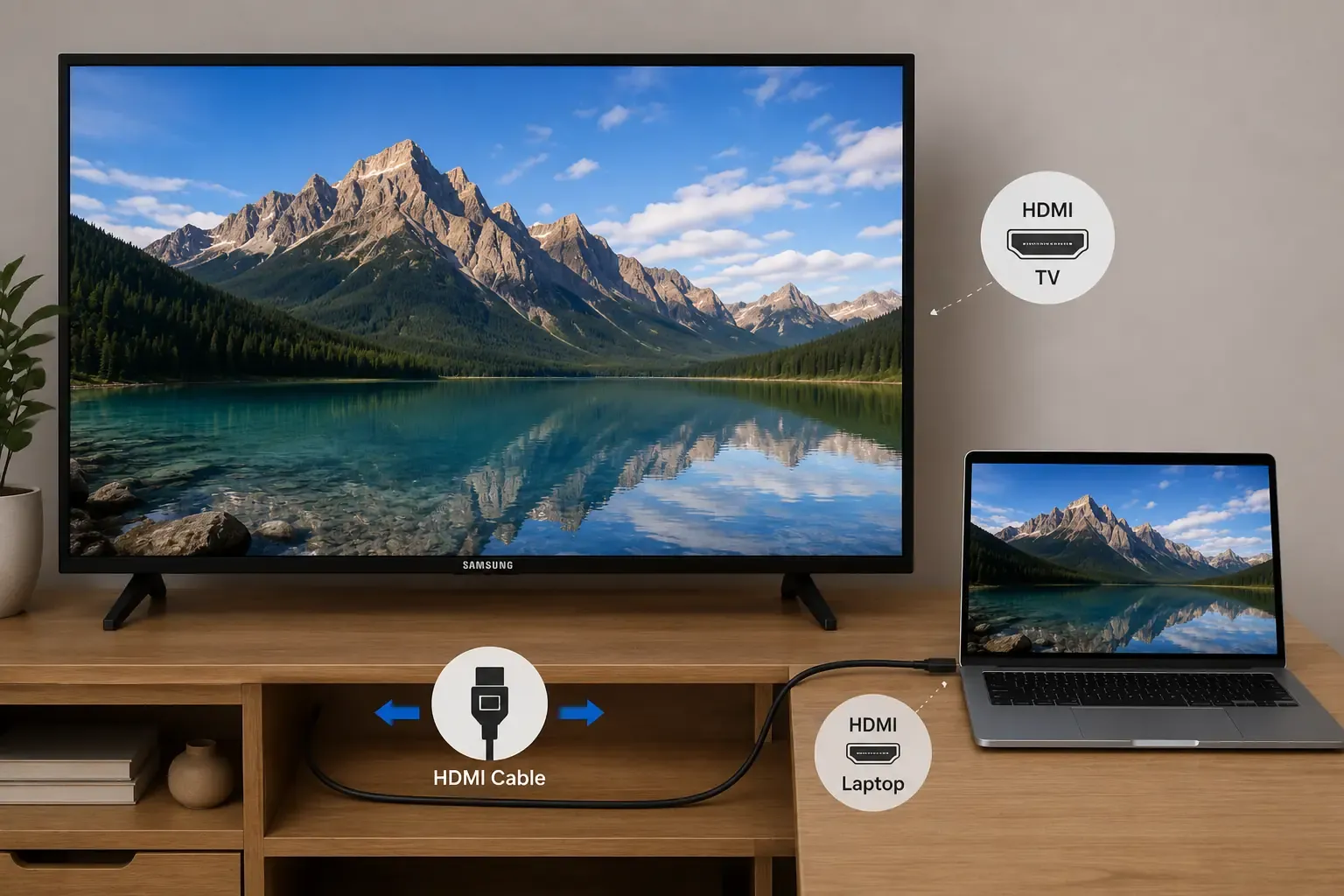 Wired HDMI cable connection setup