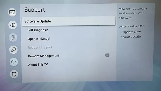Update option on Samsung TV