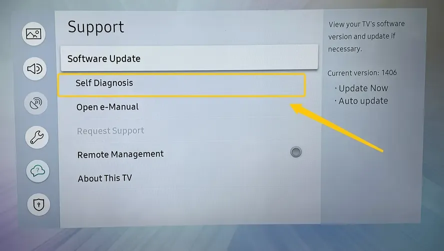 Self Diagnosis option on Samsung TV
