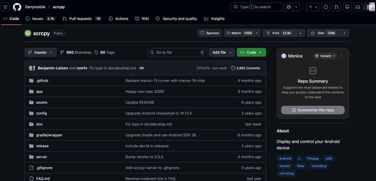 Scrcpy GitHub repository