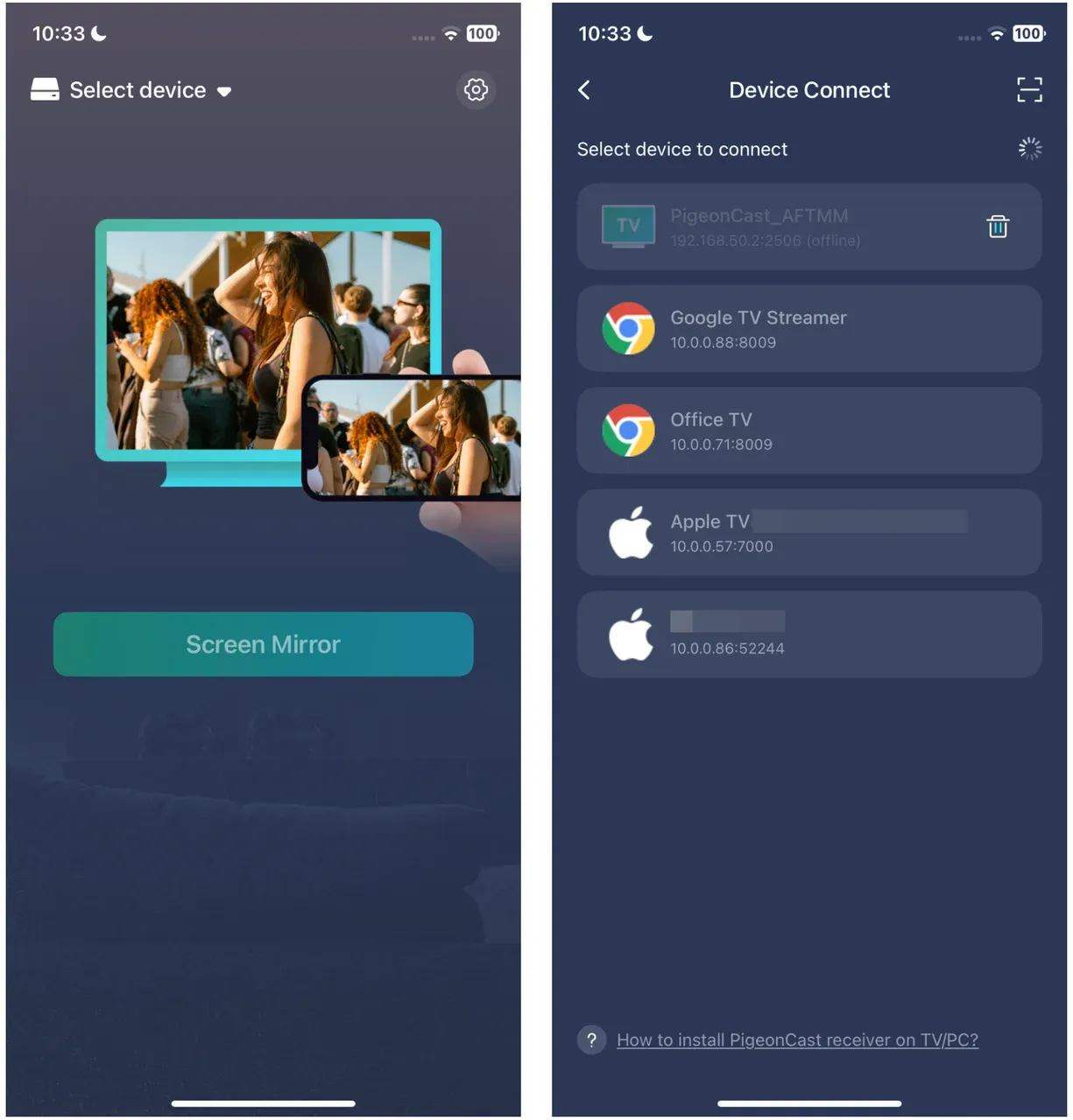 mirror iPhone to Chromecast via PigeonCast