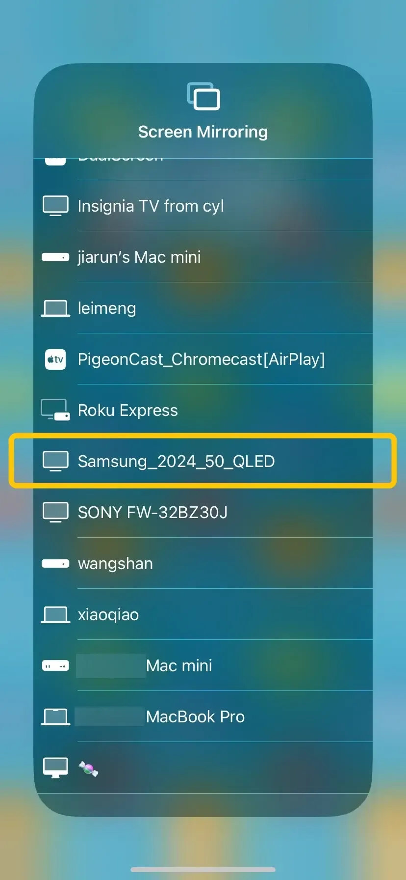 Samsung TV in the Device list