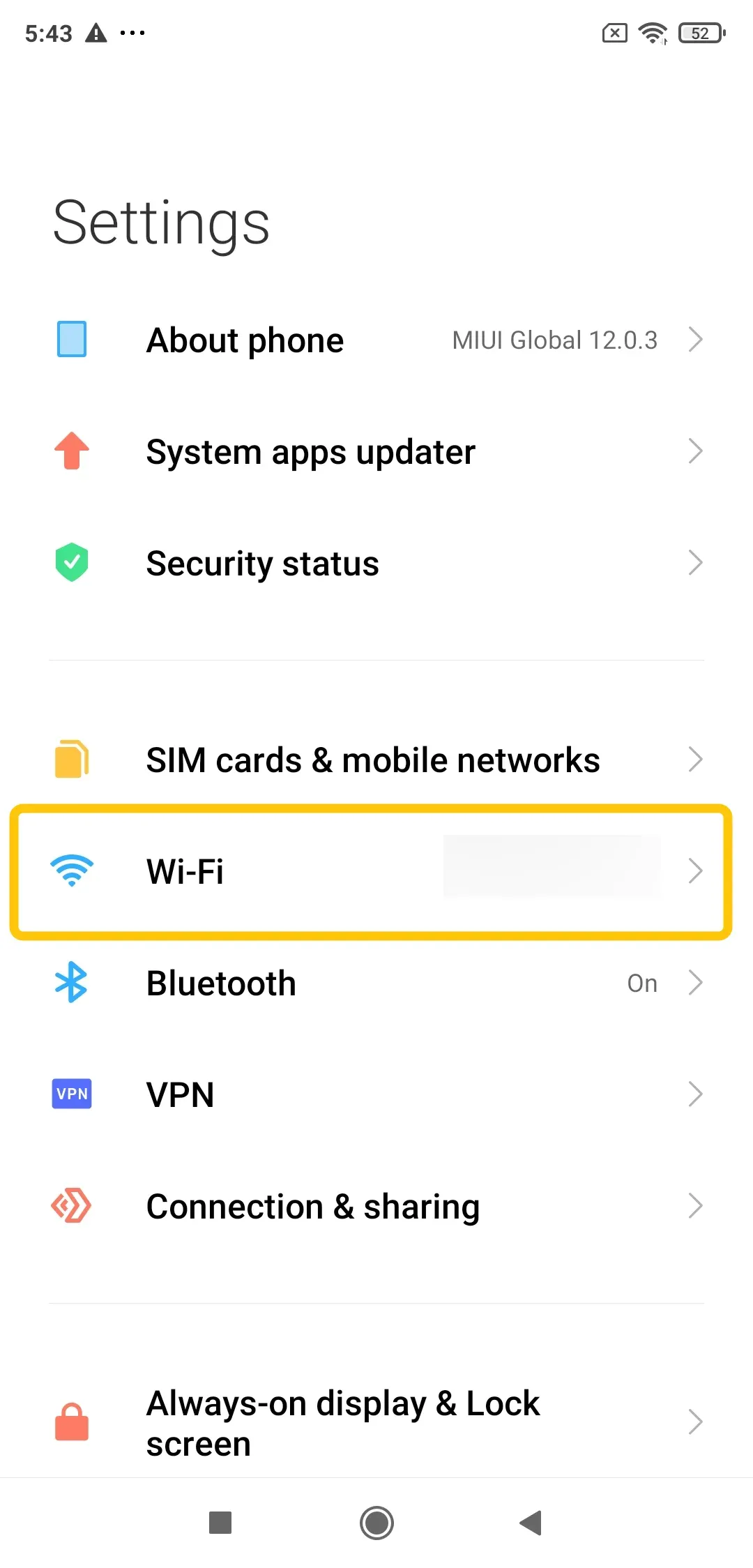 WiFi settings on an Android phone