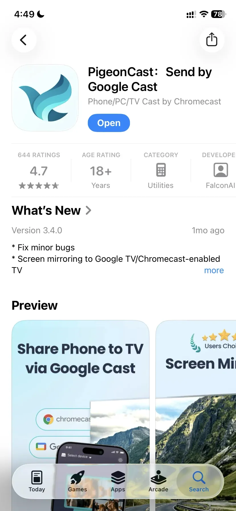 PigeonCast in app store