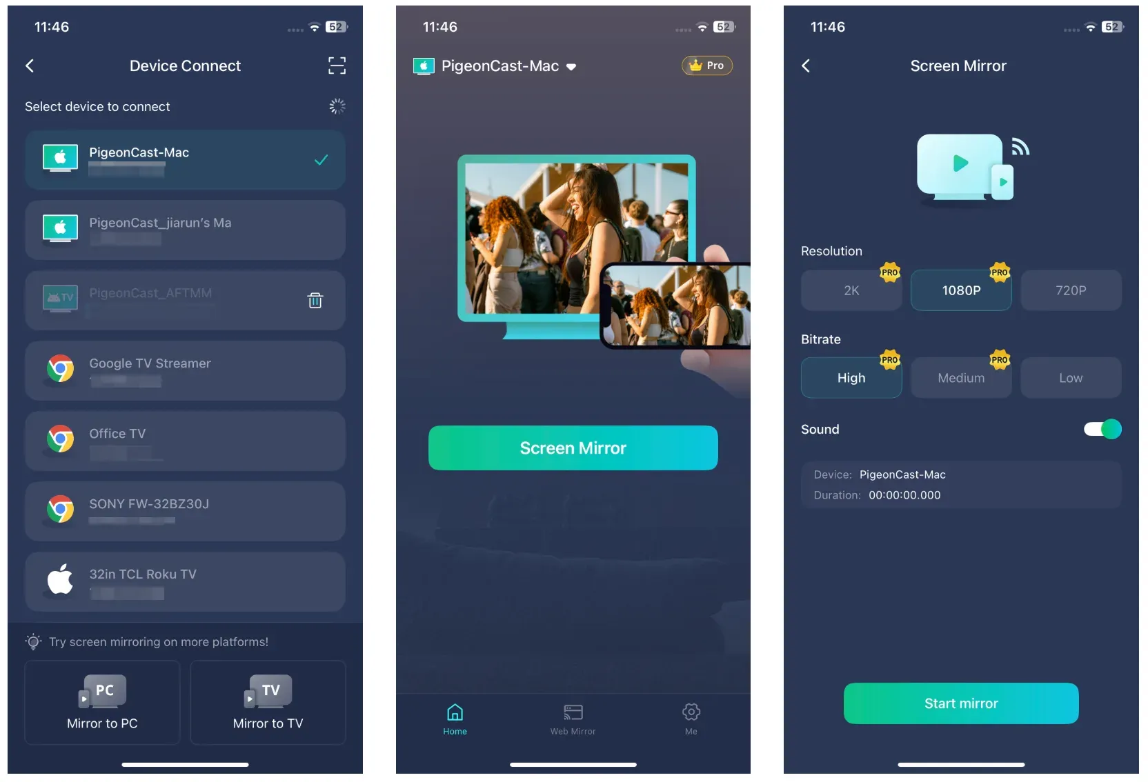 connect iPhone to target device with PigeonCast