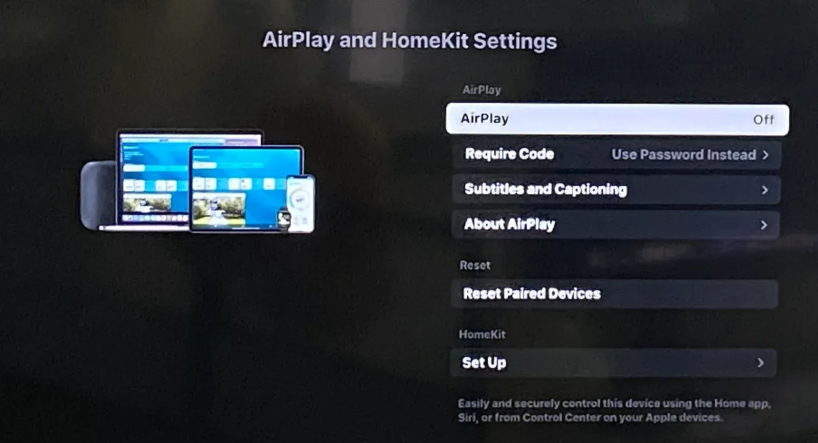 turn off AirPlay on TV