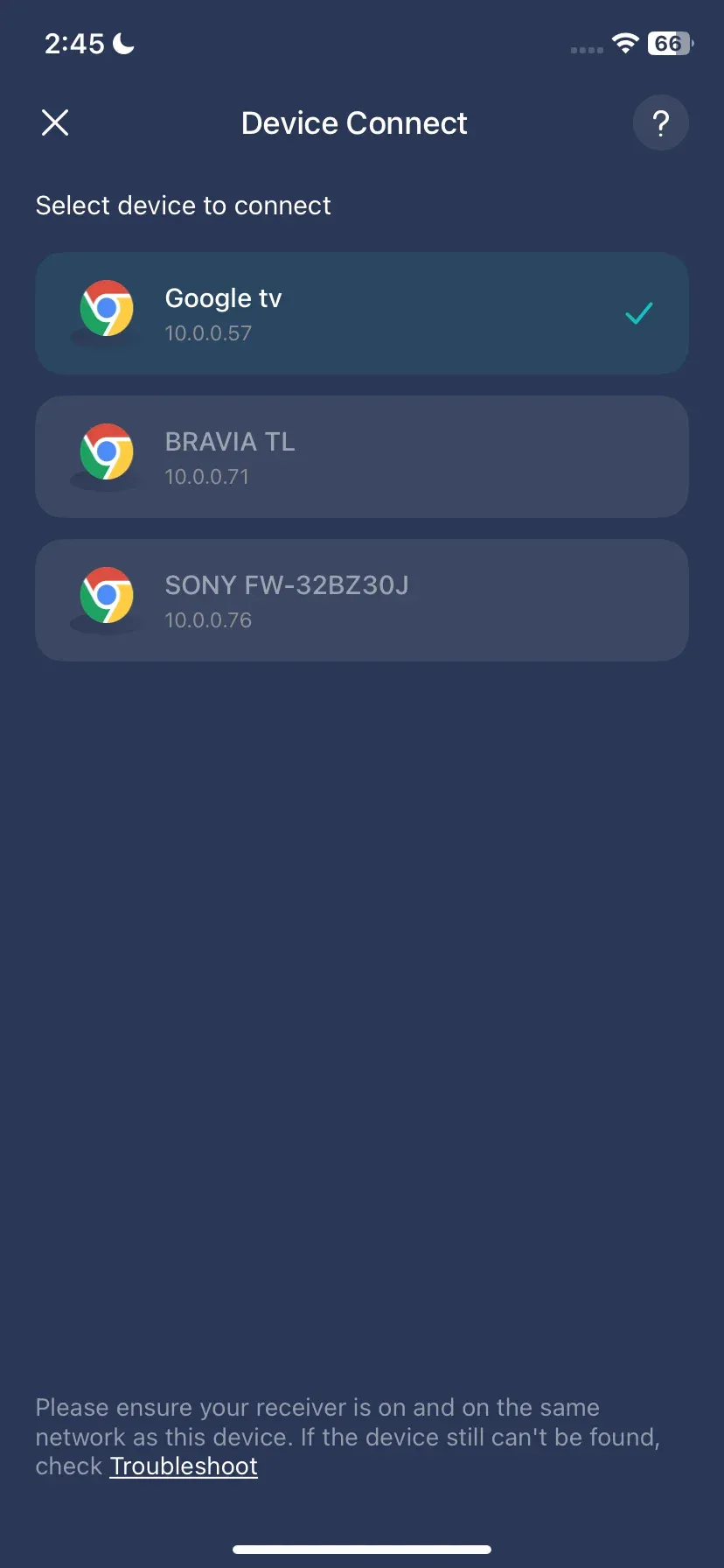 lista de dispositivos en PigeonCast para iPhone