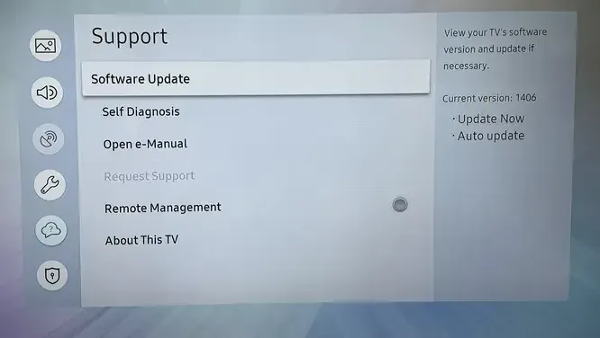 Update option on Samsung TV