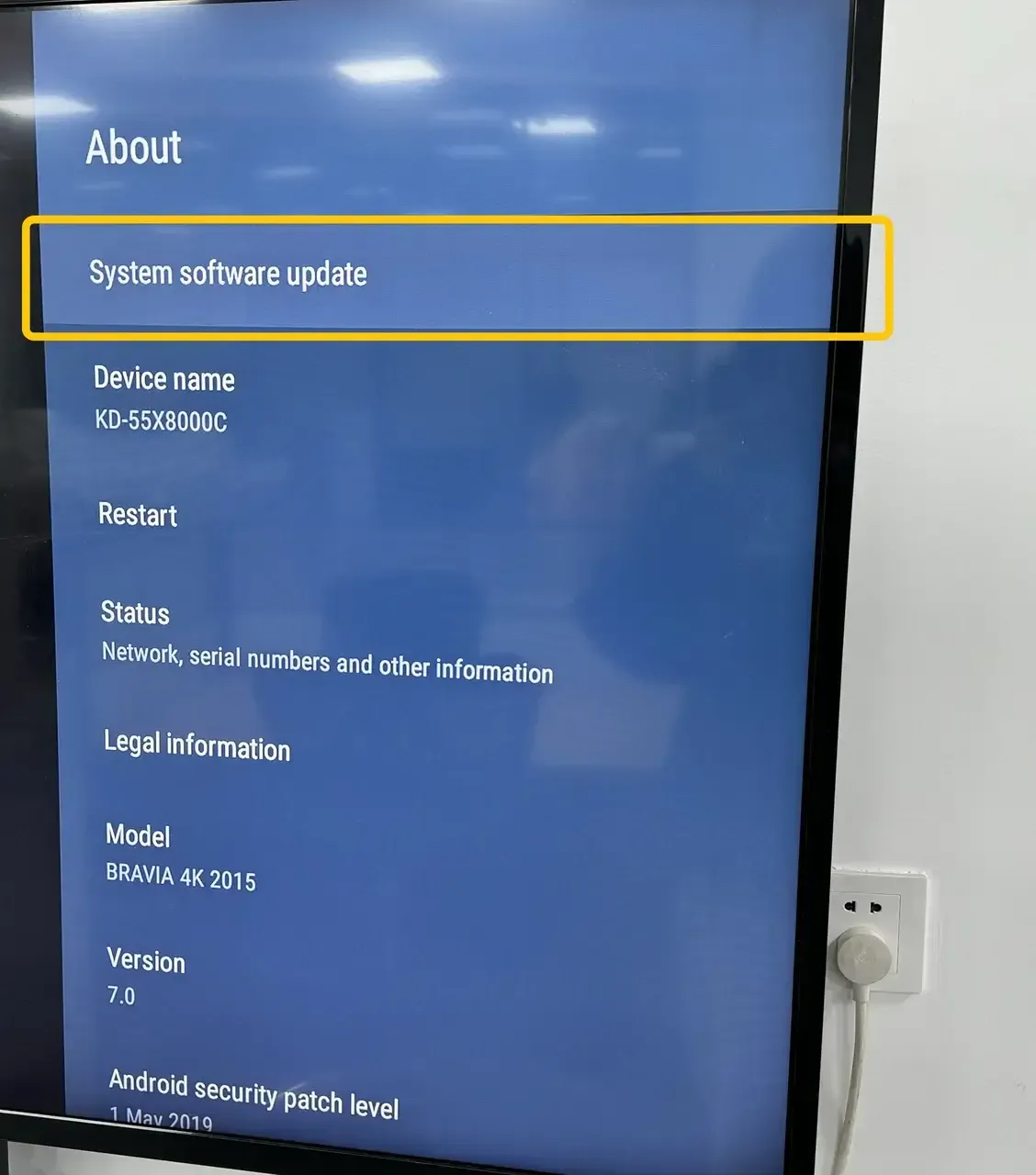 Update option on the smart TV