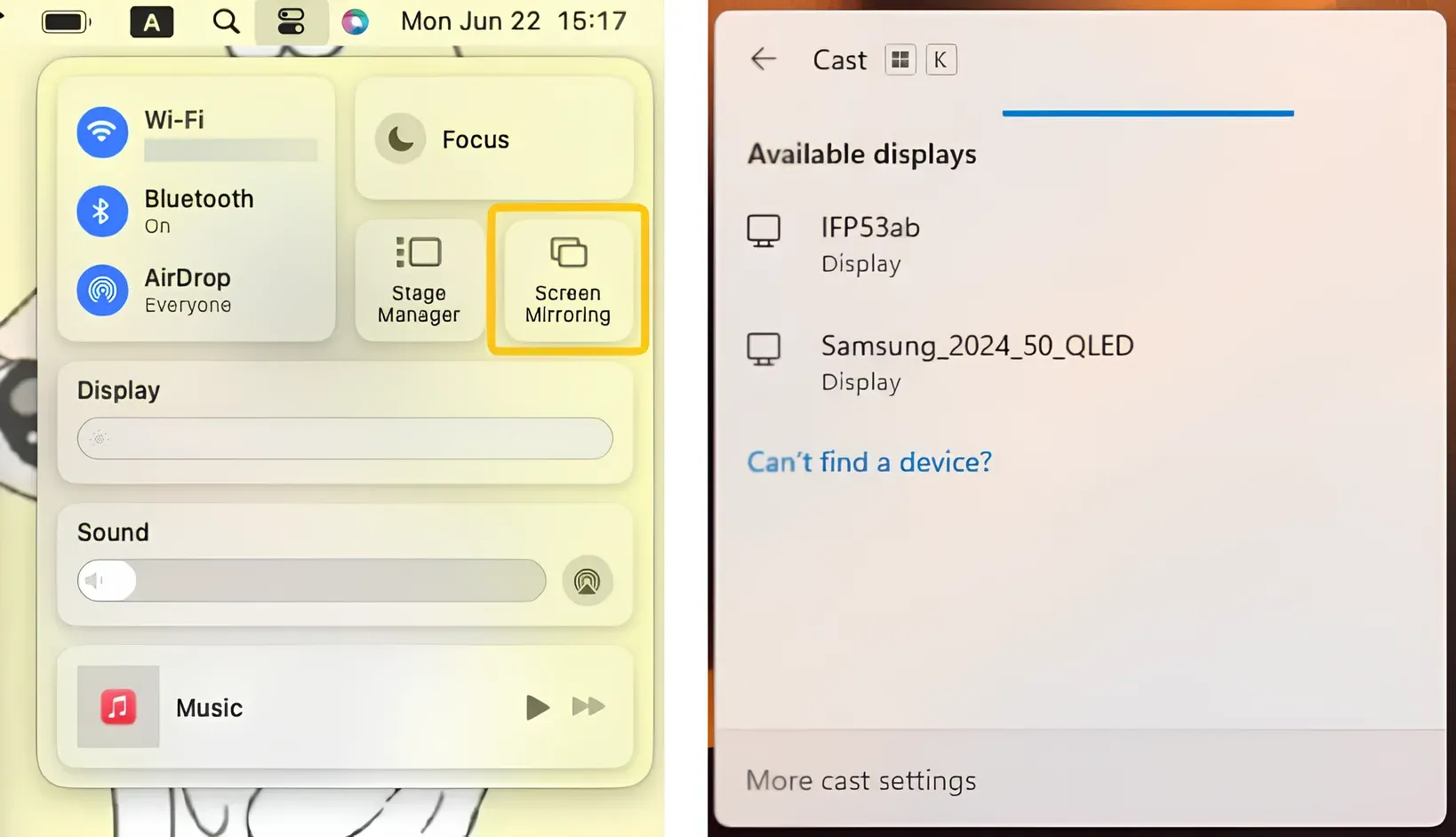 Screen Mirroring option on Windows & Mac