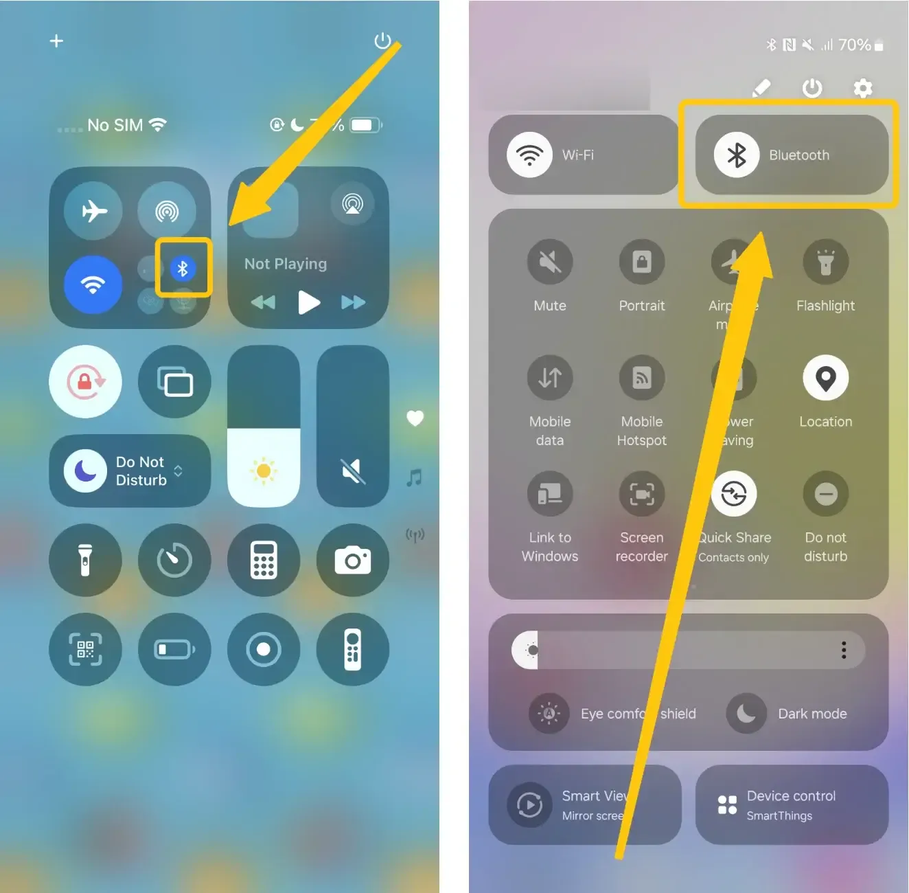 Opción de Bluetooth en el Centro de control