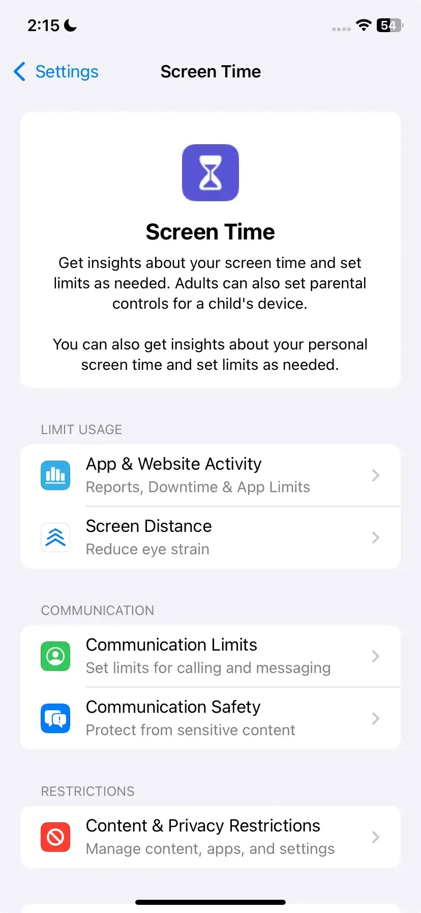 Screen Time option on iPhone