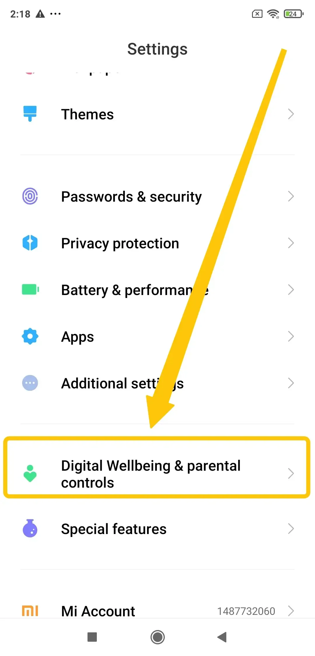 Digital Wellbeing & parental controls option on Android