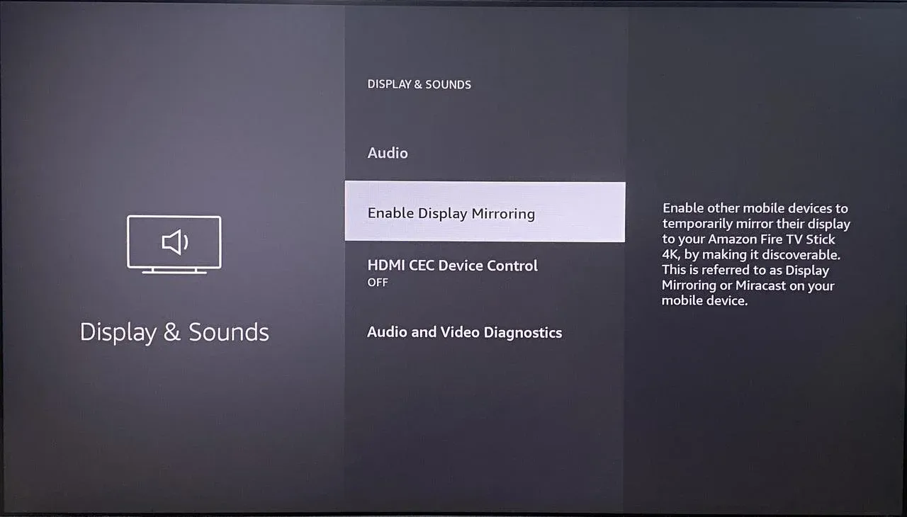 Opción Screen Mirroring en TV