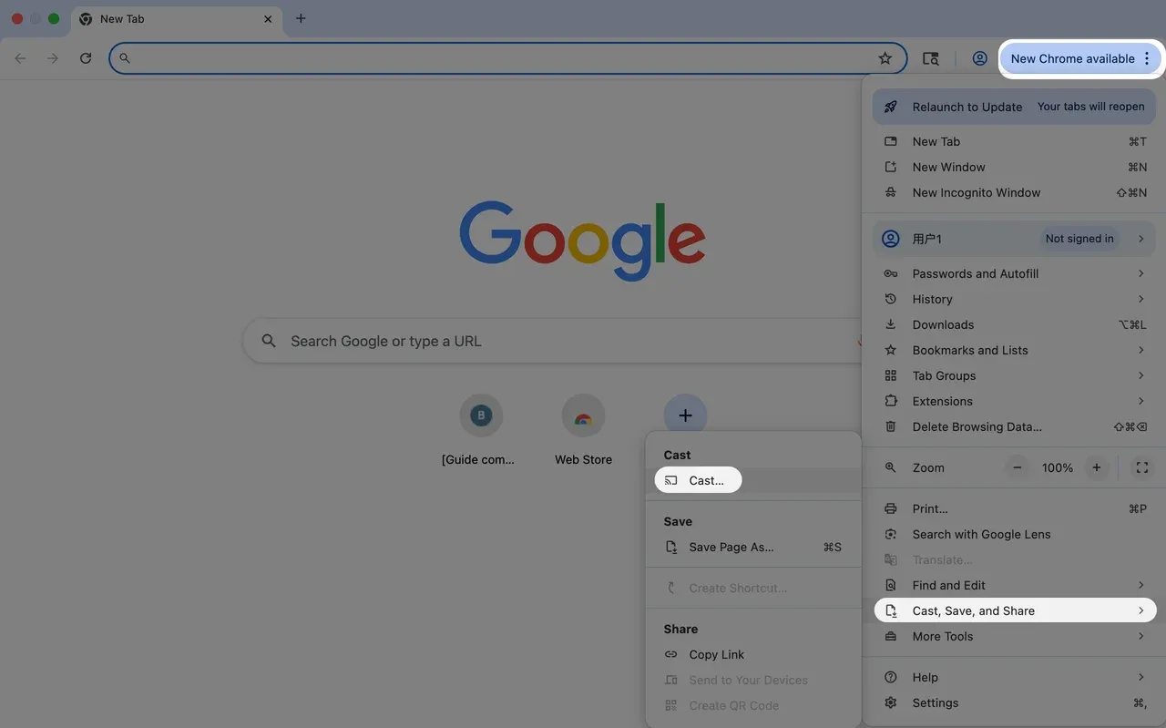 Cast option in Chrome