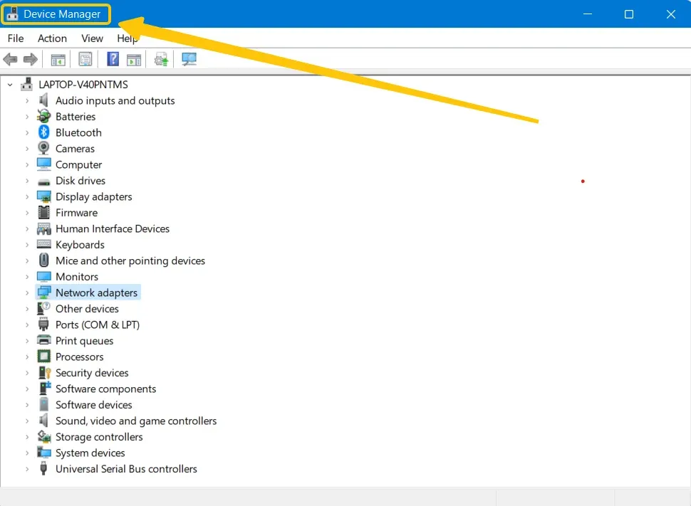 Device Manager menu on Windows