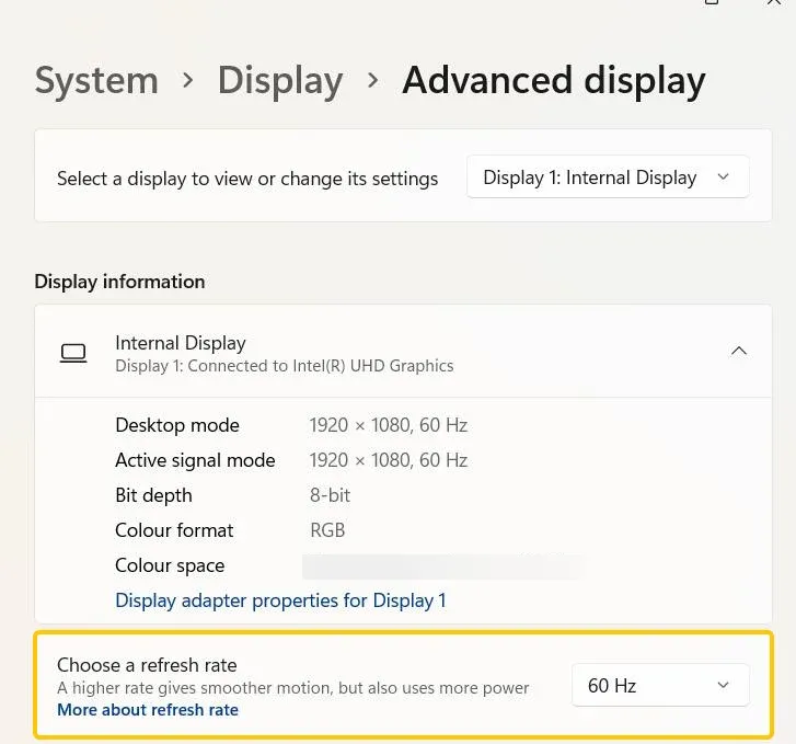Refresh Rates settings on PC