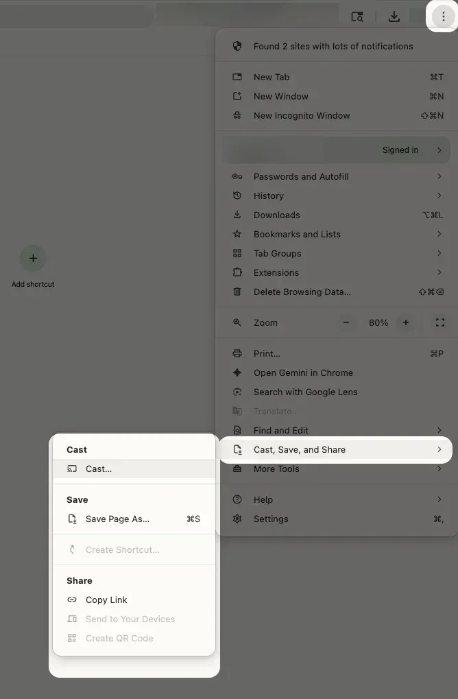 Cast choice in Chrome