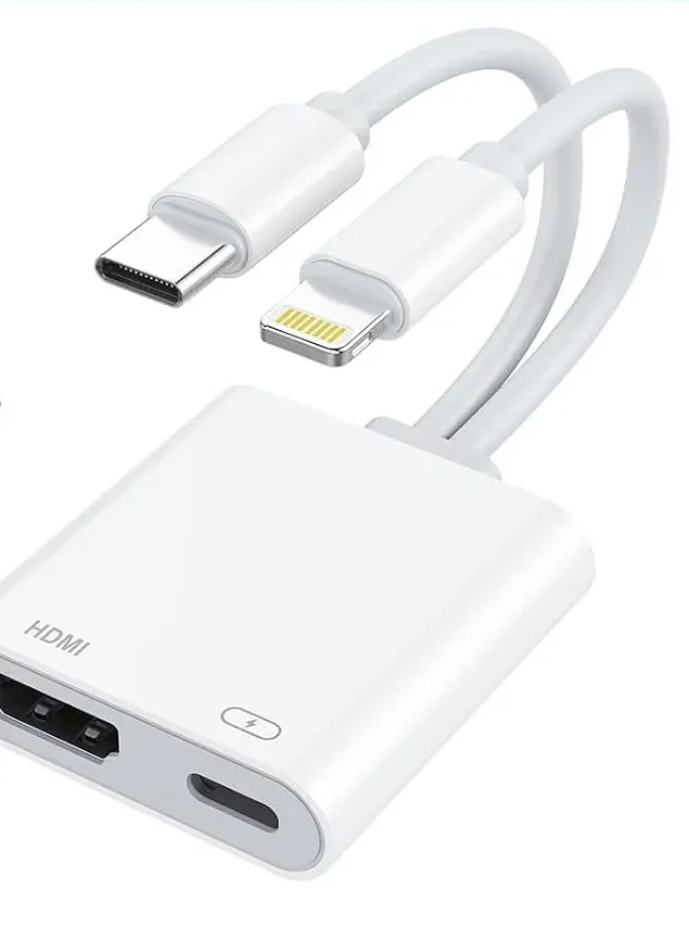 Lightning-to-HDMI or USB-C-to-HDMI adapter