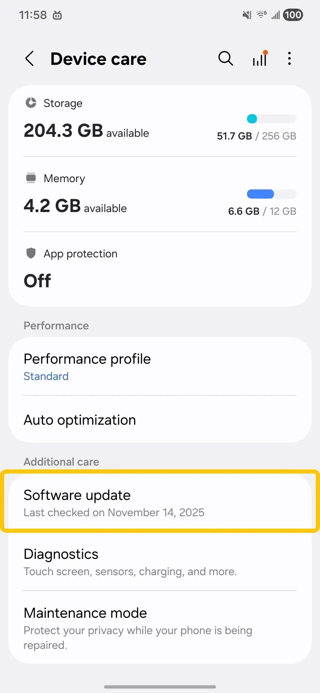 Software Update-Option auf dem Samsung-Telefon
