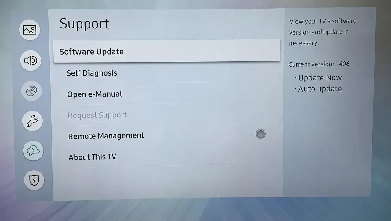 Software Update-Option auf dem Samsung TV
