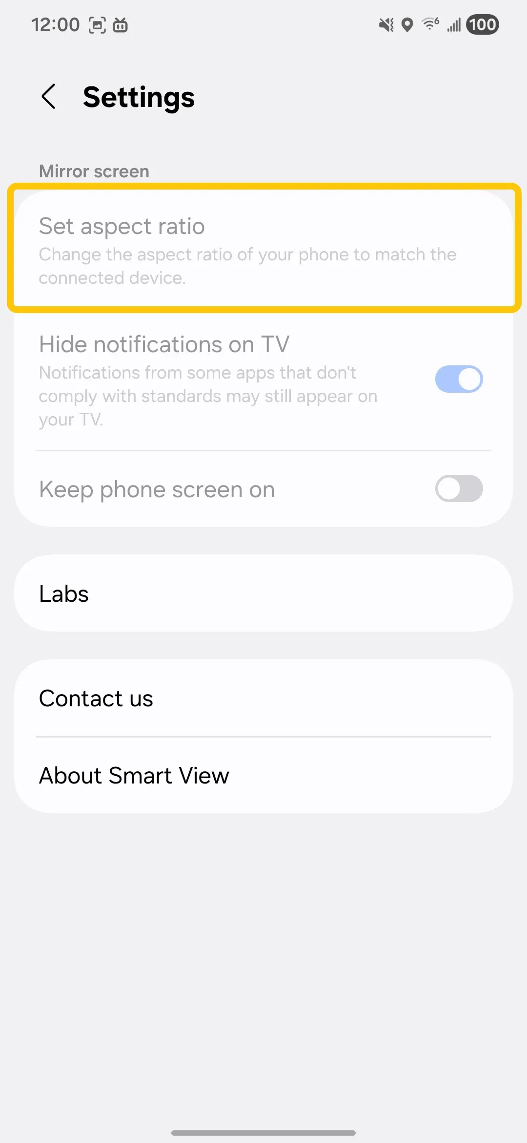 Bildschirmverhältnis-Option auf dem Samsung-Telefon
