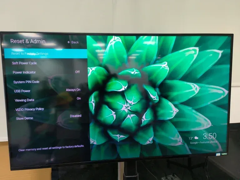 Reset option on Vizio TV