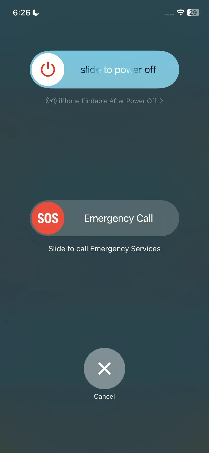 power off slider on iPhone