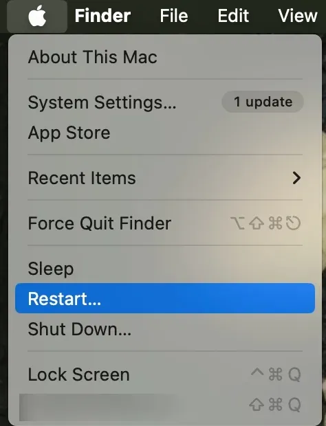 Restart in Apple menu on Mac