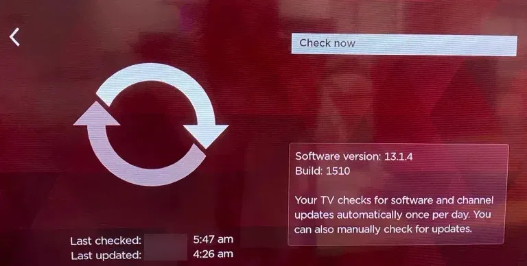 Software Update option on TCL TV