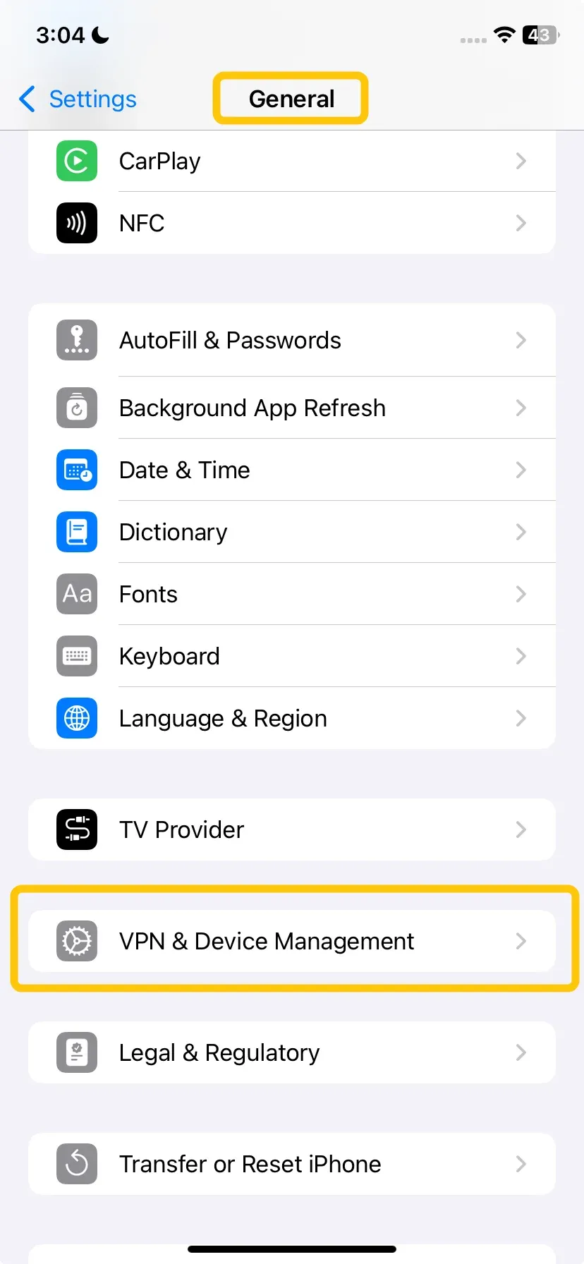 VPN option on iPhone