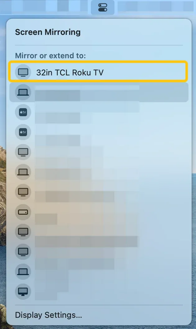 choose TCL Roku TV from the device list on MacBook Air
