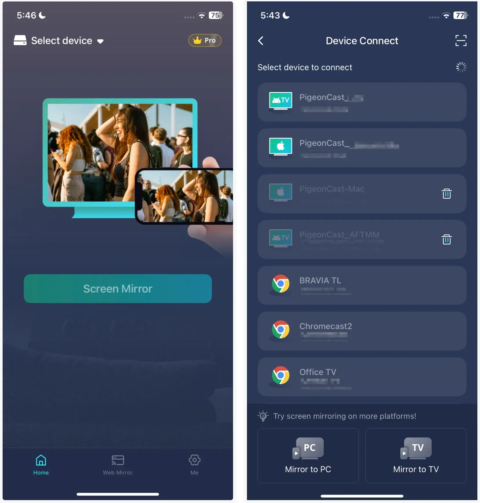 how to use PigeonCast for screen mirroring