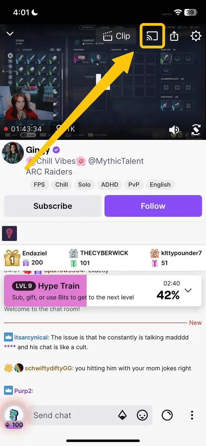 Cast icon in the screen