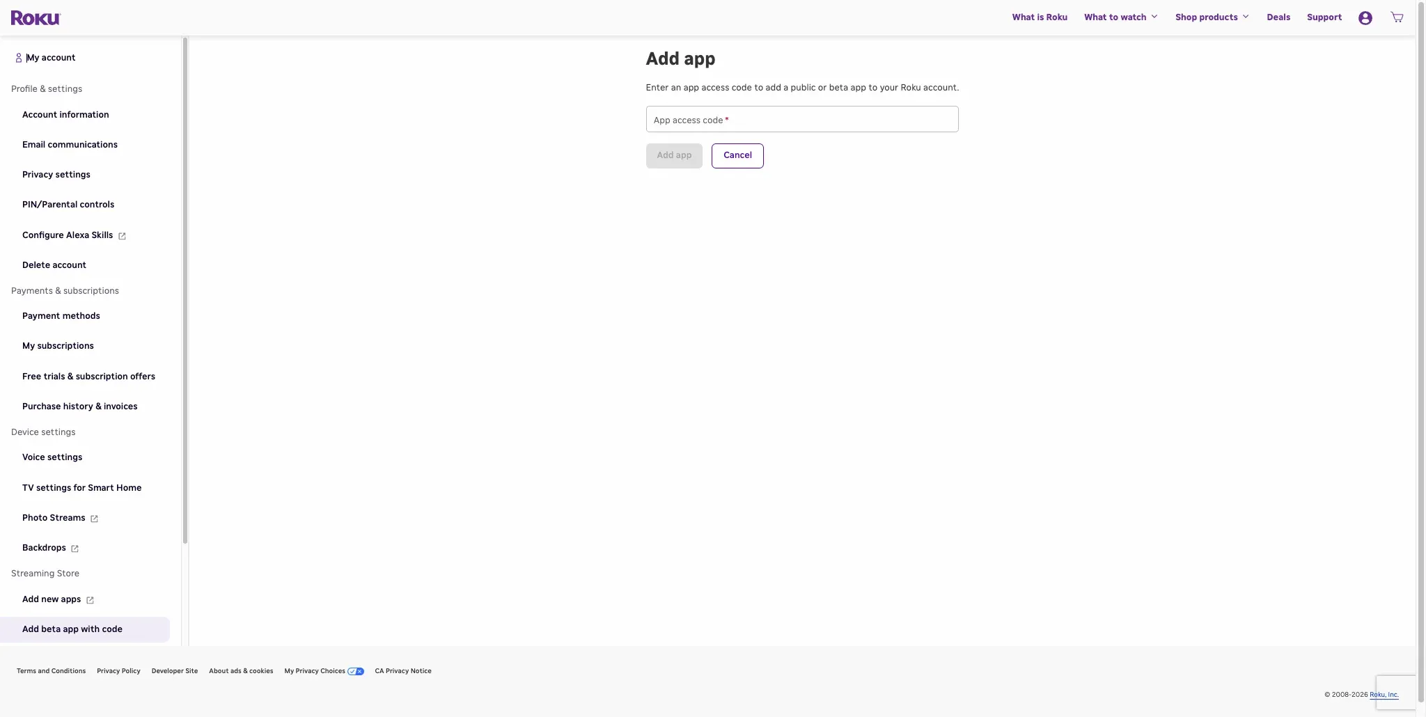 Add Channel with a code menu