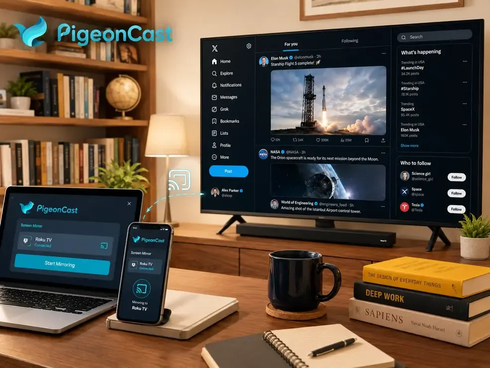 use PigeonCast to mirror Twitter on Roku