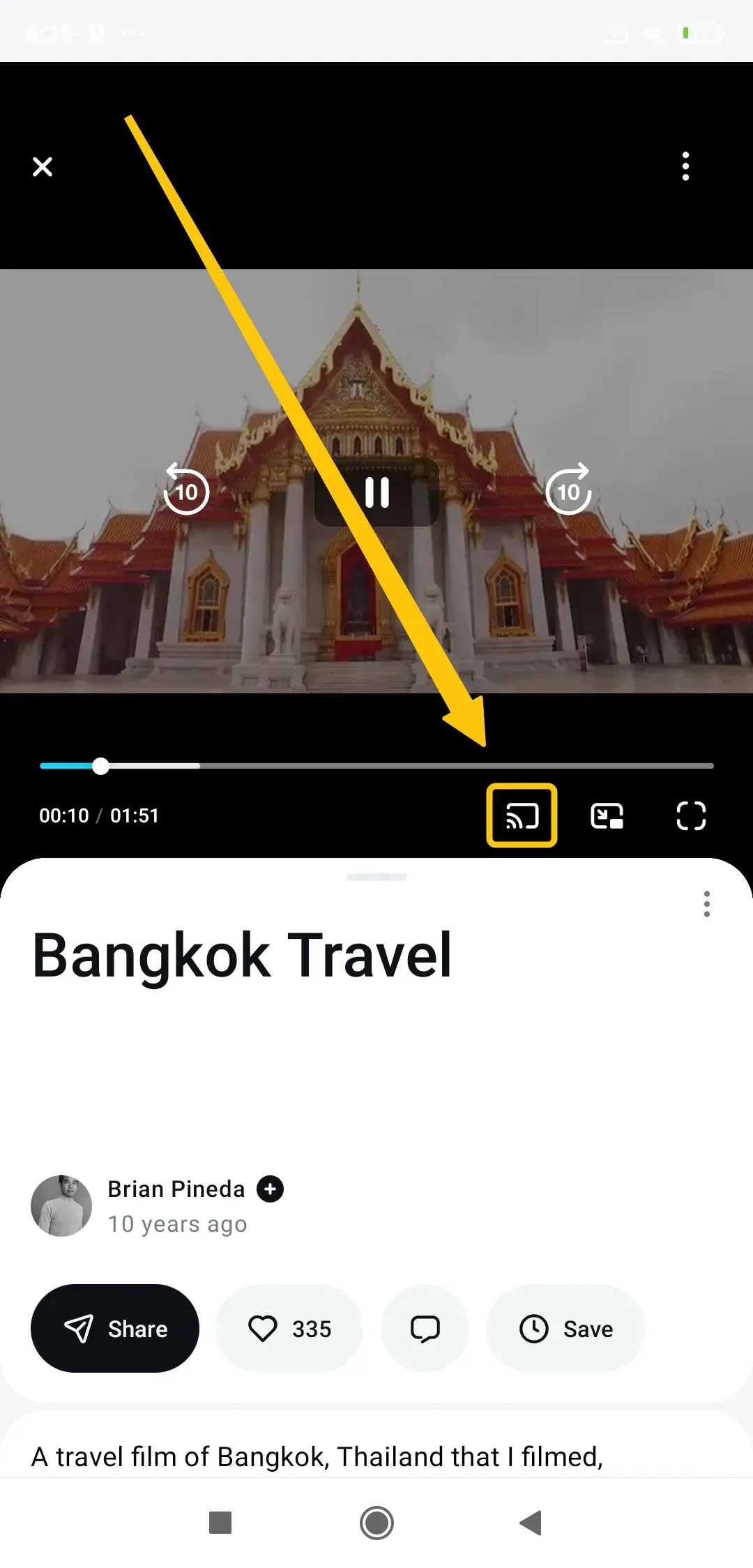 Cast icon in Vimeo on Android