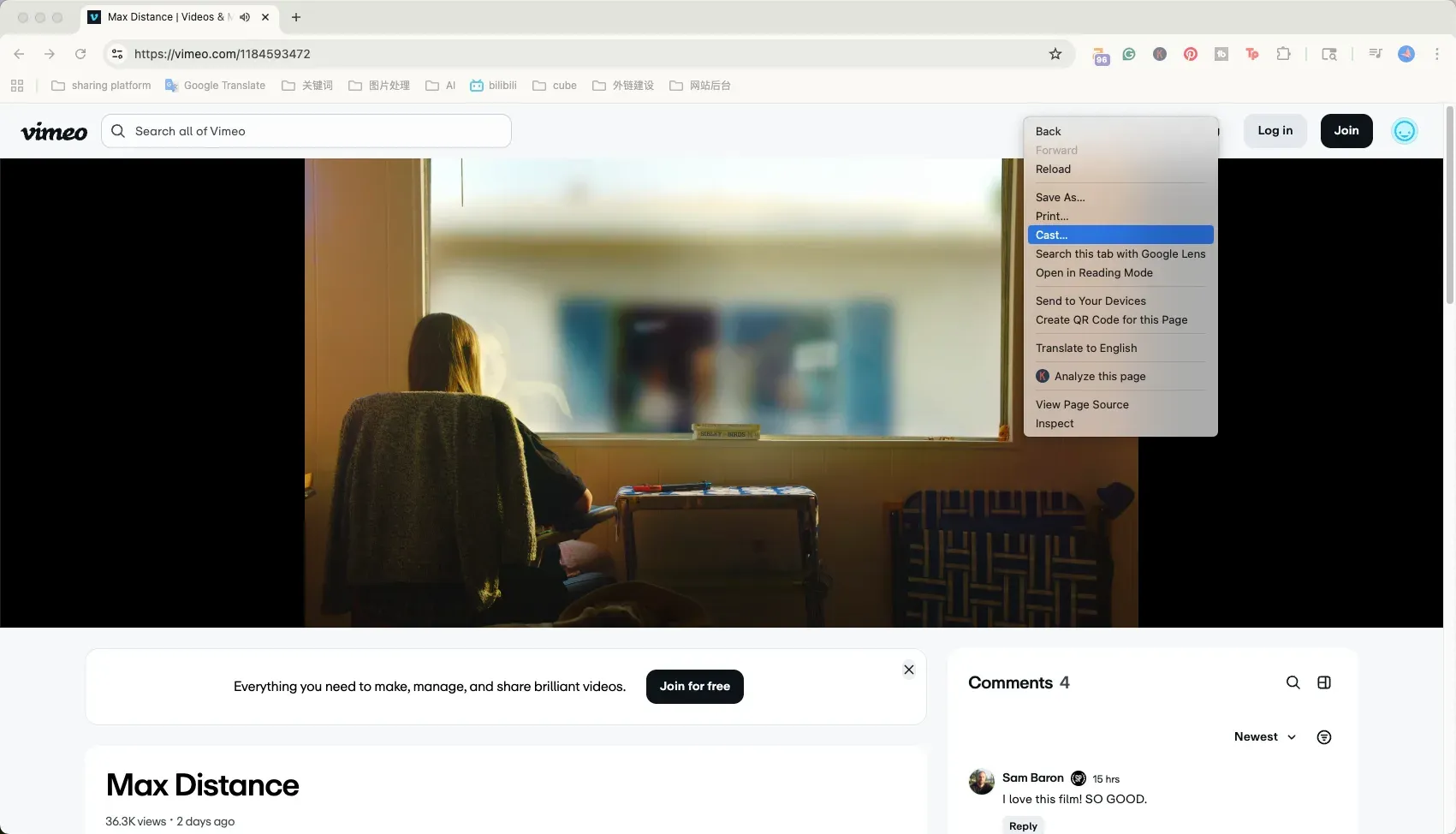 Cast option in browser