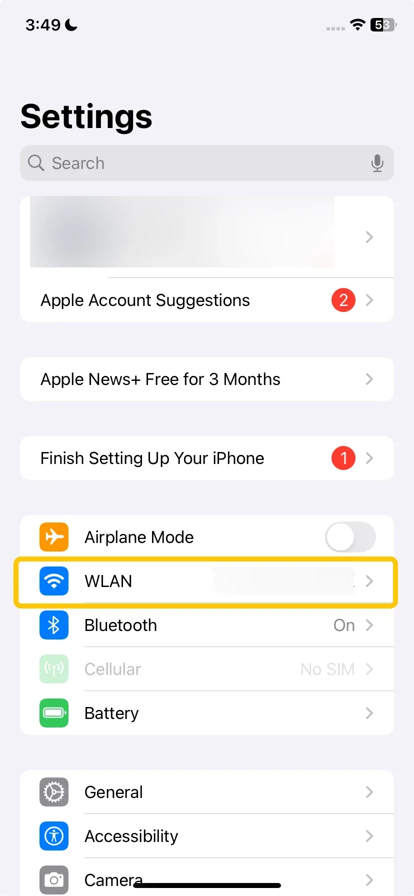 WiFi Settings on iPhone