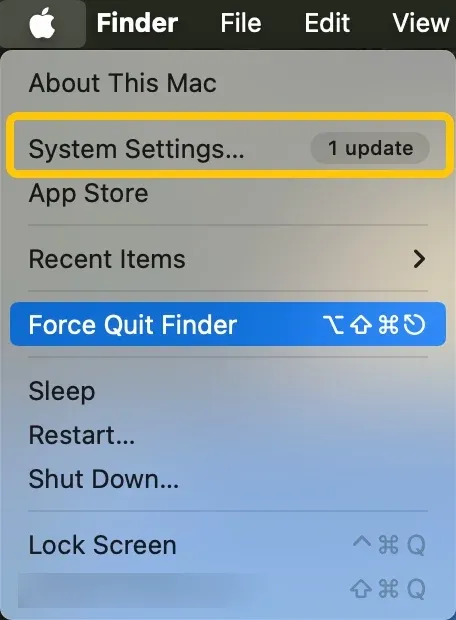 System Settings or System Preferences in the Apple menu