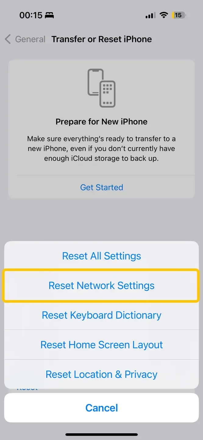 Reset Network Settings on iPhone