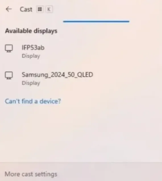 Enable Miracast on Windows PC via Windows plus K shortcut