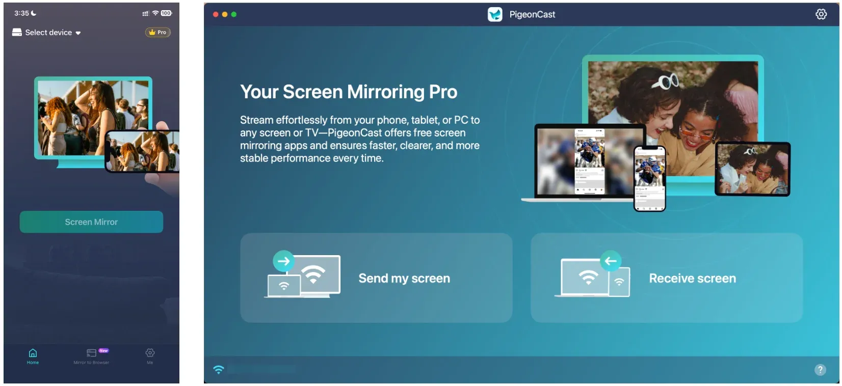 set up PigeonCast on phone and computer