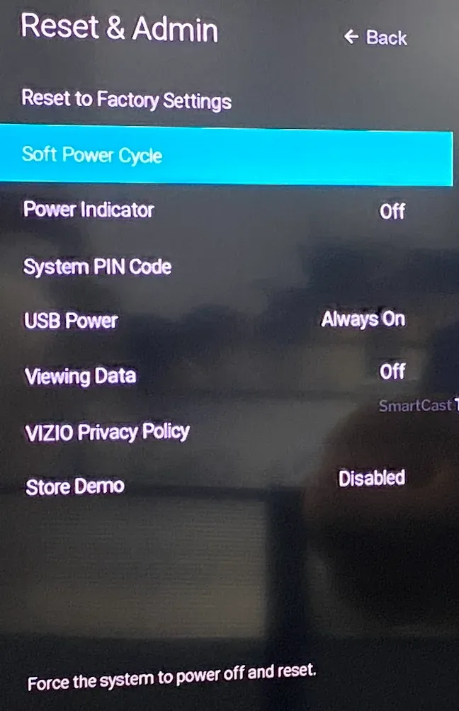 reset Vizio SmartCast