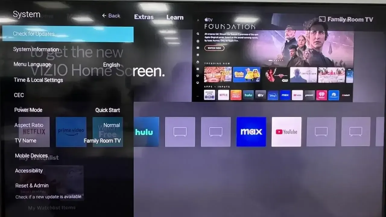 Check for Updates on Vizio